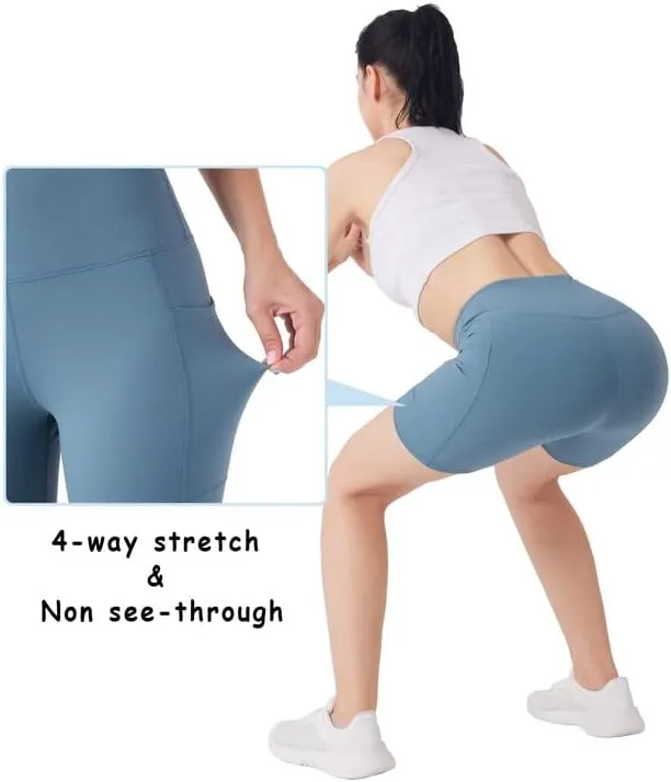 YOGAFREE Biker Shorts for Women High Waist Yoga Shorts with Pockets Stretch Tummy Control Workout Athletic Running Shorts