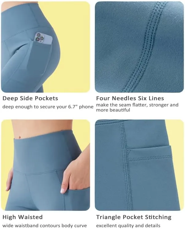 YOGAFREE Biker Shorts for Women High Waist Yoga Shorts with Pockets Stretch Tummy Control Workout Athletic Running Shorts