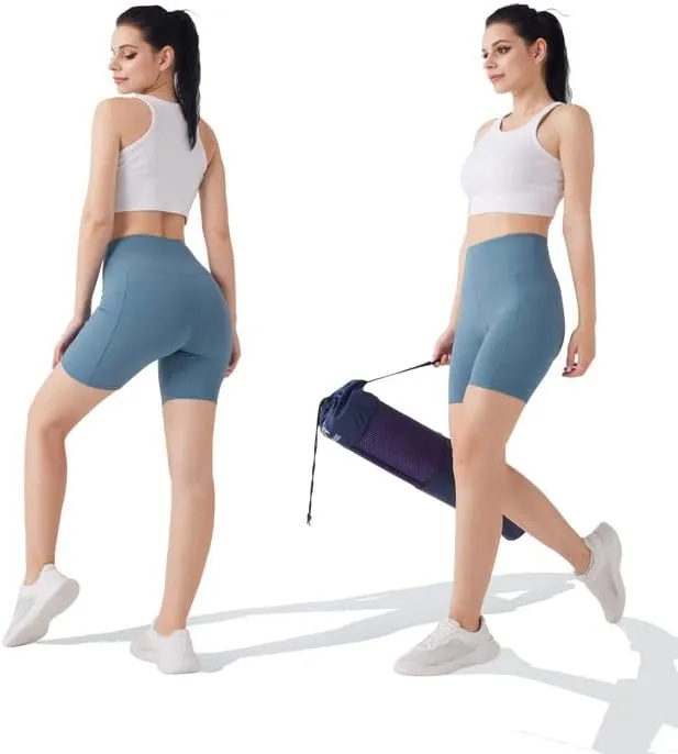YOGAFREE Biker Shorts for Women High Waist Yoga Shorts with Pockets Stretch Tummy Control Workout Athletic Running Shorts