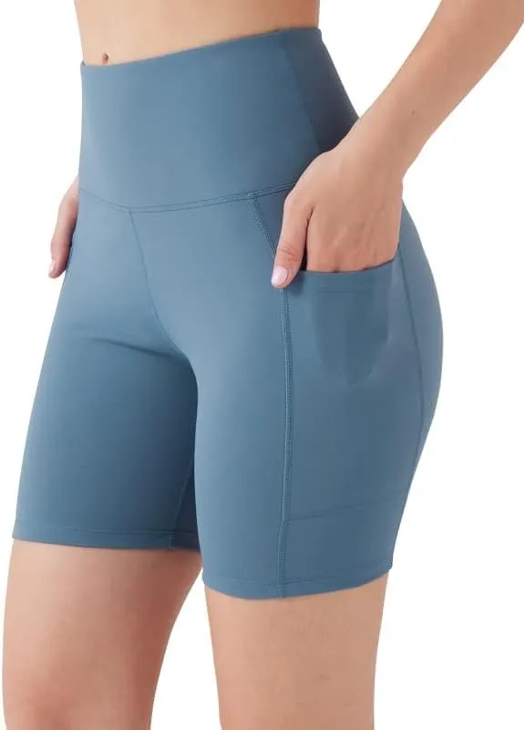 YOGAFREE Biker Shorts for Women High Waist Yoga Shorts with Pockets Stretch Tummy Control Workout Athletic Running Shorts