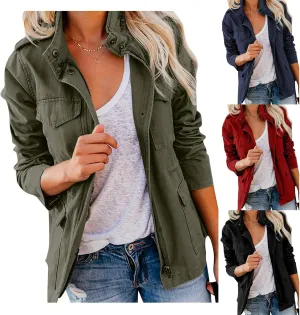 Ytfsrukp Womens Military Jacket Zip Up Lightweight Utility Anorak Jackets with Pockets Slim Trench Military Outwear Coat