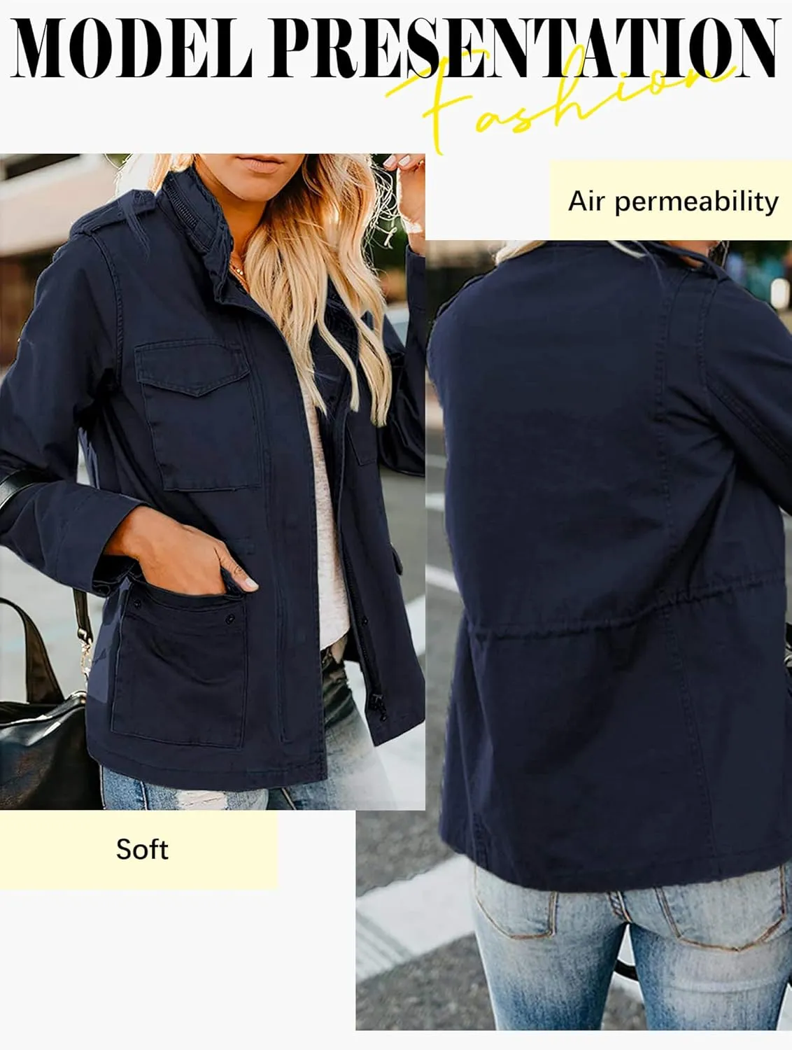 Ytfsrukp Womens Military Jacket Zip Up Lightweight Utility Anorak Jackets with Pockets Slim Trench Military Outwear Coat