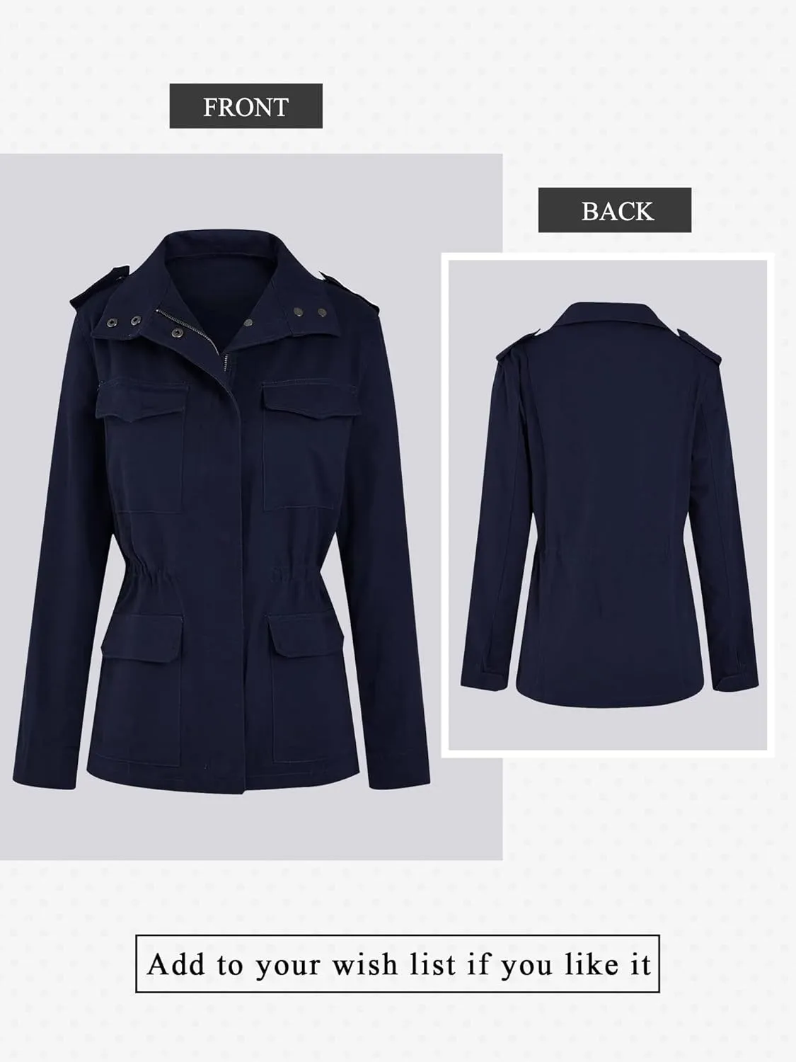 Ytfsrukp Womens Military Jacket Zip Up Lightweight Utility Anorak Jackets with Pockets Slim Trench Military Outwear Coat