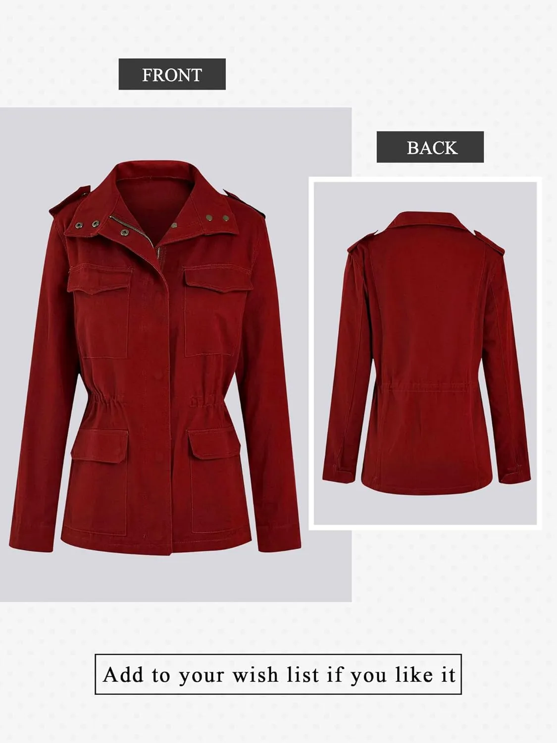 Ytfsrukp Womens Military Jacket Zip Up Lightweight Utility Anorak Jackets with Pockets Slim Trench Military Outwear Coat