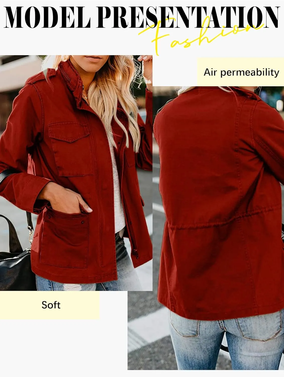 Ytfsrukp Womens Military Jacket Zip Up Lightweight Utility Anorak Jackets with Pockets Slim Trench Military Outwear Coat