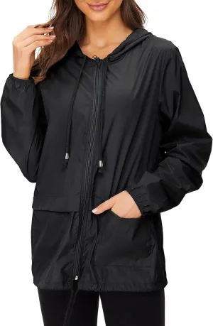 Zando Womens Rain Jackets for Women Waterproof Plus Size Rain Jacket Packable Raincoats for Women's Lightweight Rain Coat Anorak Womens Windbreaker Jacket Black Large